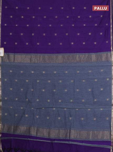 Semi maheswari cotton saree violet and grey with zari woven buttas and small zari woven border