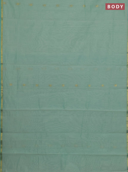 Semi maheswari cotton saree teal green and green shade with zari woven buttas and small zari woven border