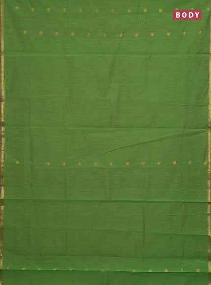 Semi maheswari cotton saree green and pink with zari woven buttas and small zari woven border