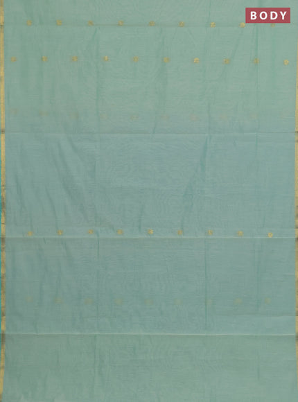 Semi maheswari cotton saree teal green and cs blue with zari woven buttas and small zari woven border