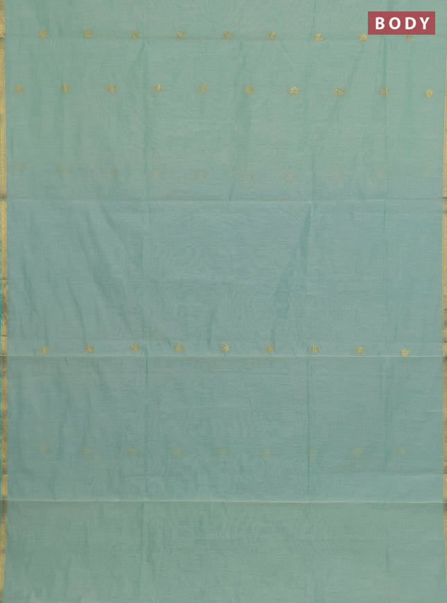 Semi maheswari cotton saree teal green and cs blue with zari woven buttas and small zari woven border