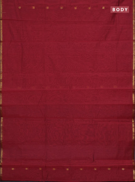 Semi maheswari cotton saree maroon and grey with zari woven buttas and small zari woven border