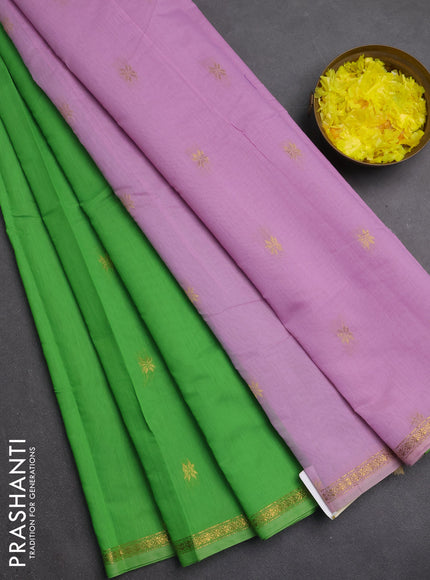 Semi maheswari cotton saree lavender and light green with zari woven buttas and small zari woven border