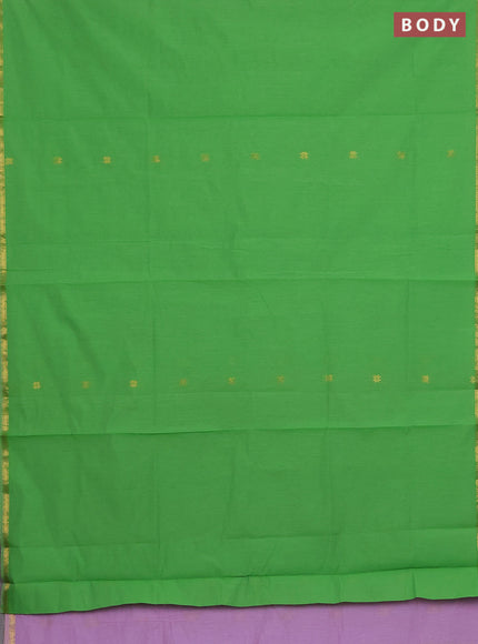 Semi maheswari cotton saree lavender and light green with zari woven buttas and small zari woven border