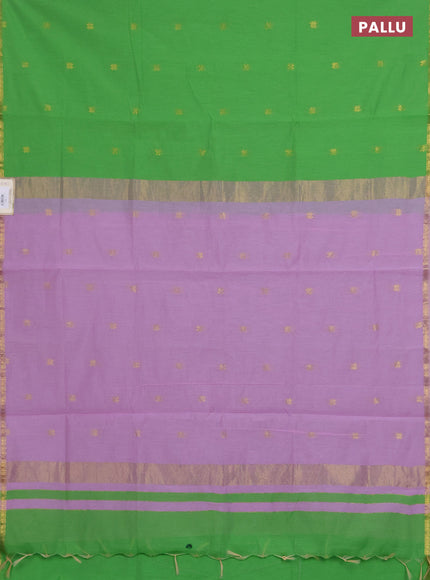 Semi maheswari cotton saree lavender and light green with zari woven buttas and small zari woven border