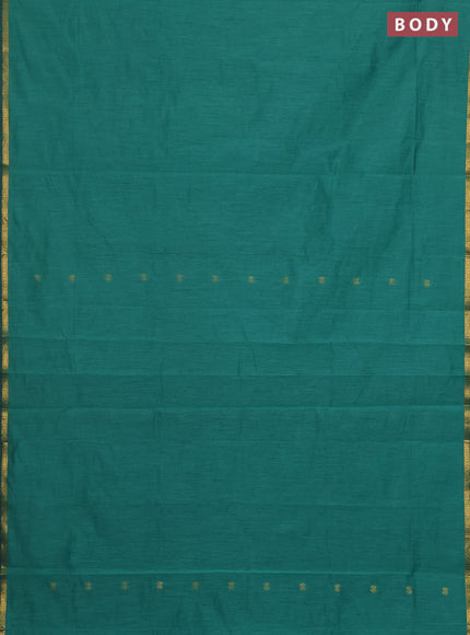 Semi maheswari cotton saree teal green and navy blue with zari woven buttas and small zari woven border