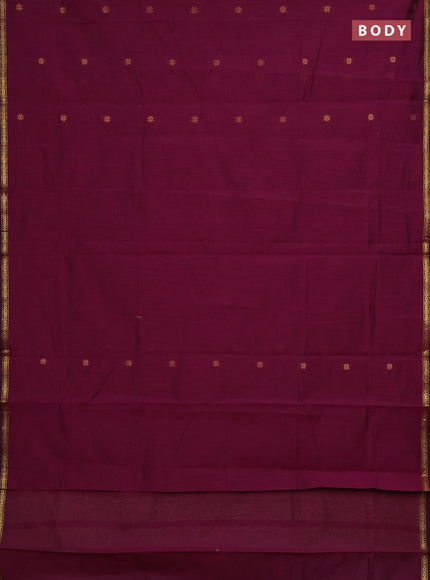 Semi maheswari cotton saree dark purple and pastel green with zari woven buttas and small zari woven border