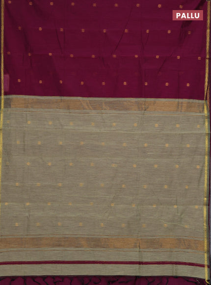 Semi maheswari cotton saree dark purple and pastel green with zari woven buttas and small zari woven border