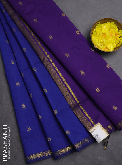 Semi maheswari cotton saree blue and violet with zari woven buttas and small zari woven border