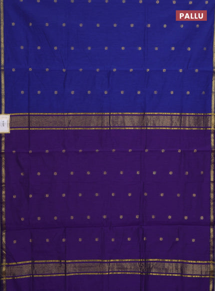 Semi maheswari cotton saree blue and violet with zari woven buttas and small zari woven border