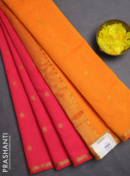 Semi maheswari cotton saree tomato red and orange with zari woven buttas and small zari woven border