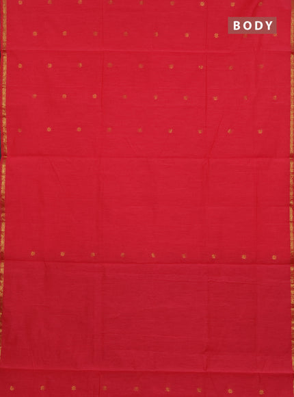 Semi maheswari cotton saree tomato red and orange with zari woven buttas and small zari woven border