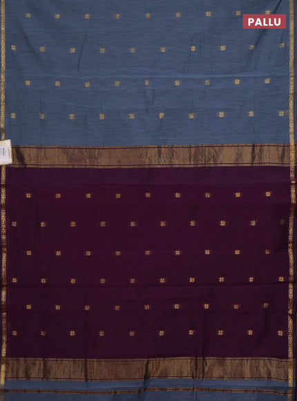 Semi maheswari cotton saree grey shade and purple with zari woven buttas and small zari woven border