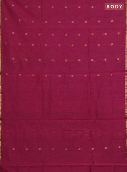 Semi maheswari cotton saree dark magenta pink and teal green with zari woven buttas and small zari woven border