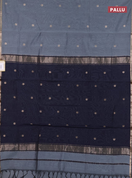 Semi maheswari cotton saree grey shade and black with zari woven buttas and small zari woven border