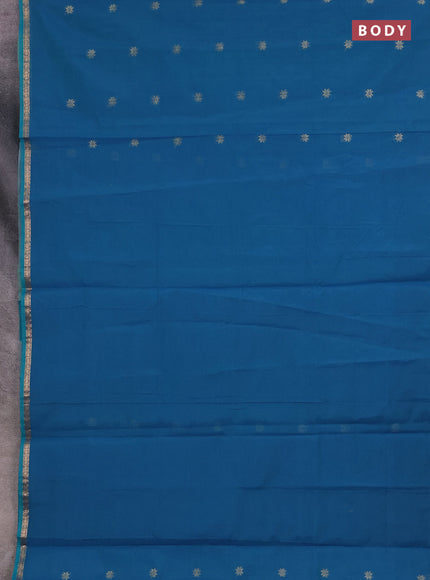 Semi maheswari cotton saree peacock green and pink shade with zari woven buttas and small zari woven border