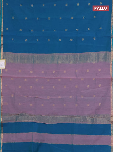 Semi maheswari cotton saree peacock green and pink shade with zari woven buttas and small zari woven border