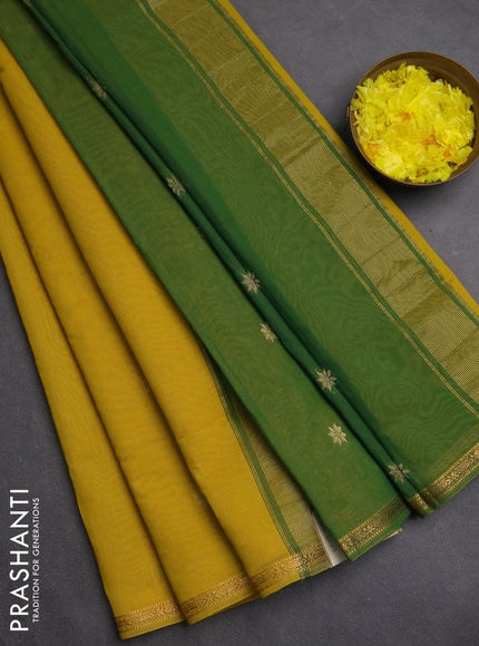 Semi maheswari cotton saree lime yellow and green with zari woven buttas and small zari woven border