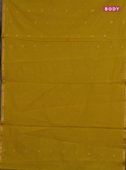 Semi maheswari cotton saree lime yellow and green with zari woven buttas and small zari woven border