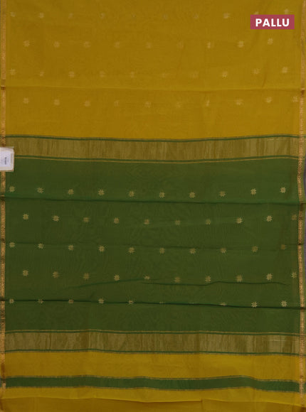 Semi maheswari cotton saree lime yellow and green with zari woven buttas and small zari woven border