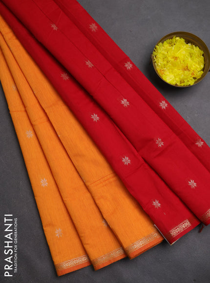 Semi maheswari cotton saree orange and red with zari woven buttas and small zari woven border
