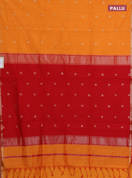 Semi maheswari cotton saree orange and red with zari woven buttas and small zari woven border