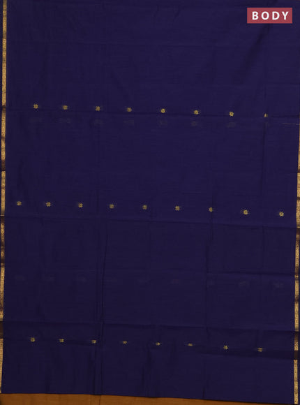 Semi maheswari cotton saree navy blue and dark mustard with zari woven buttas and small zari woven border