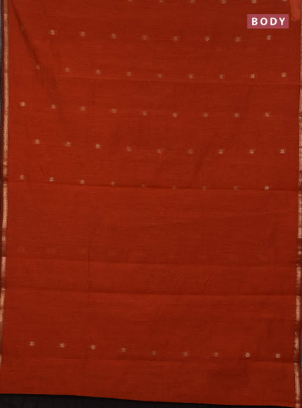 Semi maheswari cotton saree black and rust with zari woven buttas and small zari woven border