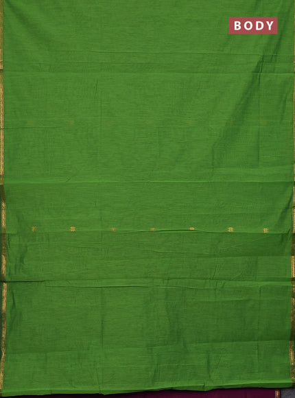 Semi maheswari cotton saree green and purple with zari woven buttas and small zari woven border