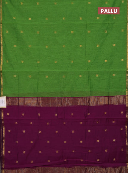 Semi maheswari cotton saree green and purple with zari woven buttas and small zari woven border