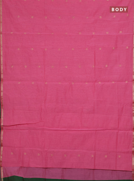 Semi maheswari cotton saree pink and green with zari woven buttas and small zari woven border