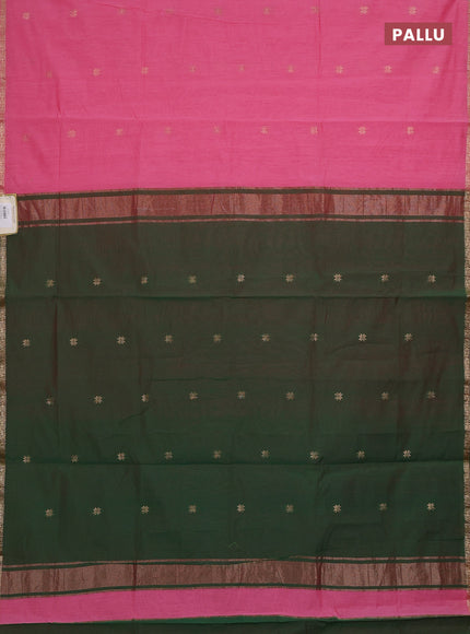 Semi maheswari cotton saree pink and green with zari woven buttas and small zari woven border