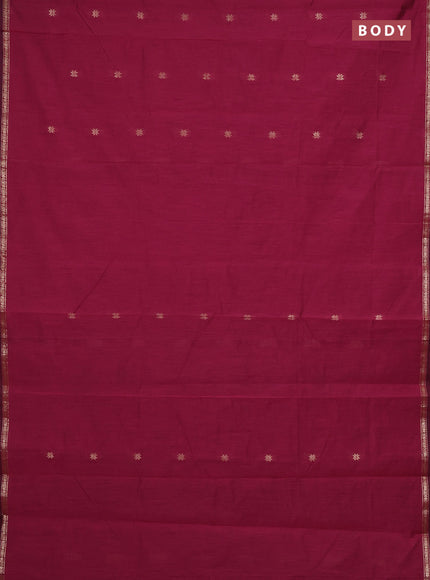 Semi maheswari cotton saree magenta pink and black with zari woven buttas and small zari woven border