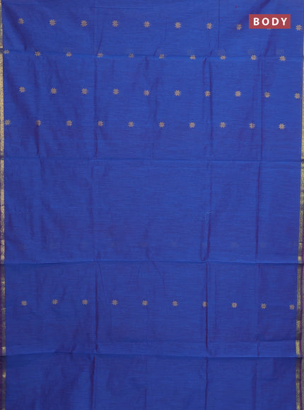 Semi maheswari cotton saree blue and red with zari woven buttas and small zari woven border