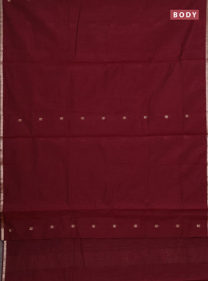 Semi maheswari cotton saree maroon and black with zari woven buttas and small zari woven border