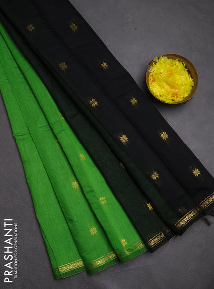 Semi maheswari cotton saree green and bottle green with zari woven buttas and small zari woven border
