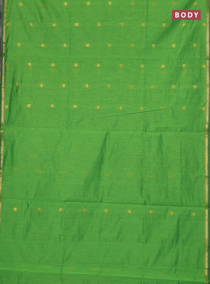Semi maheswari cotton saree green and bottle green with zari woven buttas and small zari woven border