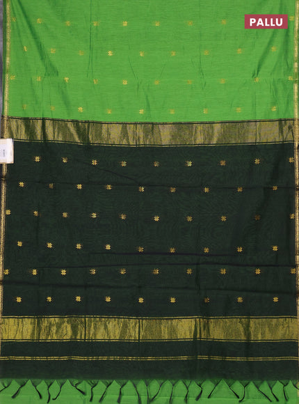 Semi maheswari cotton saree green and bottle green with zari woven buttas and small zari woven border