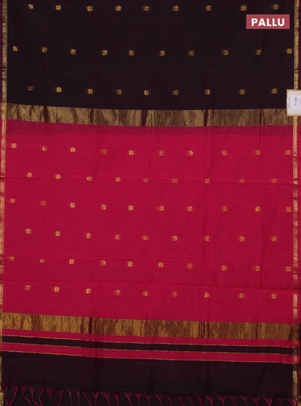 Semi maheswari cotton saree wine and pink with zari woven buttas and small zari woven border