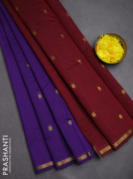 Semi maheswari cotton saree violet and maroon with zari woven buttas and small zari woven border