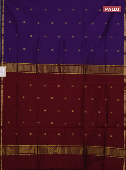 Semi maheswari cotton saree violet and maroon with zari woven buttas and small zari woven border
