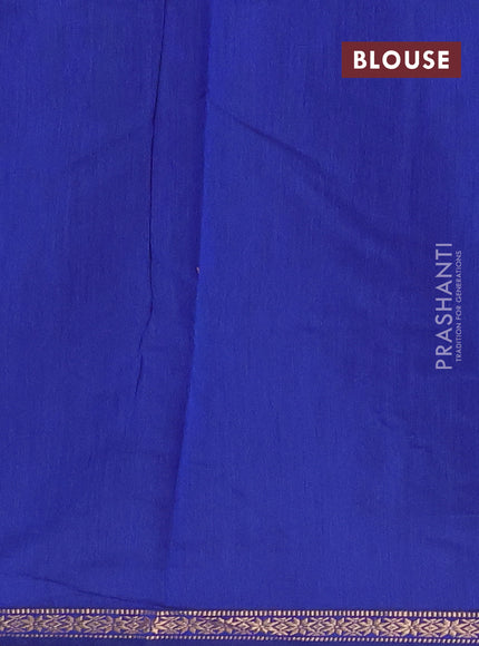 Semi maheswari cotton saree mehendi green and blue with zari woven buttas and small zari woven border