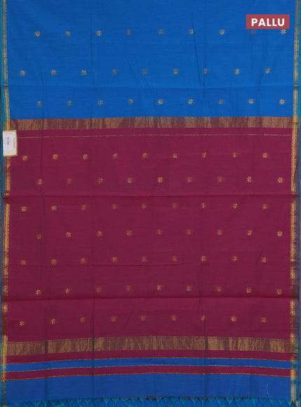 Semi maheswari cotton saree cs blue and pink with zari woven buttas and small zari woven border