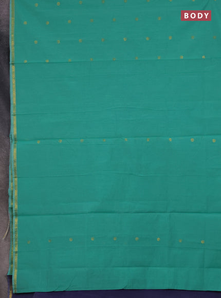 Semi maheswari cotton saree teal green and blue with zari woven buttas and small zari woven border