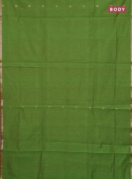 Semi maheswari cotton saree green and red with zari woven buttas and small zari woven border