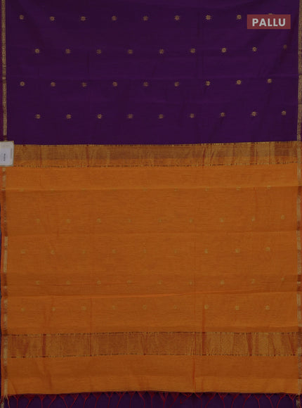 Semi maheswari cotton saree purple and orange with zari woven buttas and small zari woven border