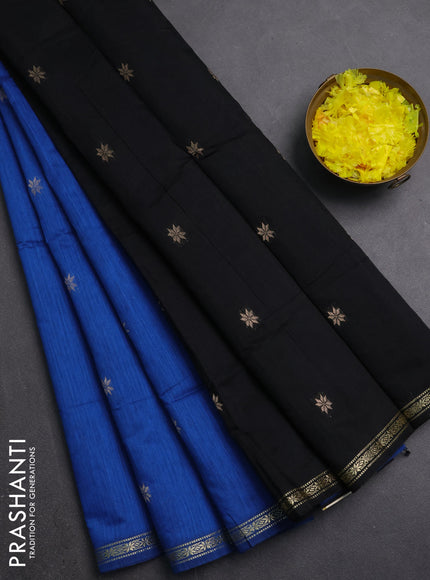 Semi maheswari cotton saree blue and black with zari woven buttas and small zari woven border