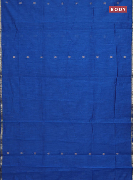 Semi maheswari cotton saree blue and black with zari woven buttas and small zari woven border