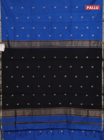 Semi maheswari cotton saree blue and black with zari woven buttas and small zari woven border