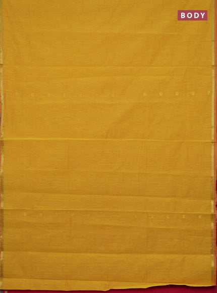Semi maheswari cotton saree yellow and pink with zari woven buttas and small zari woven border